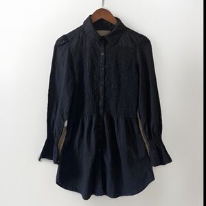 Double D Ranch Black XS Western Boho Smocked Tunic Mini Dress Blouse Cotton